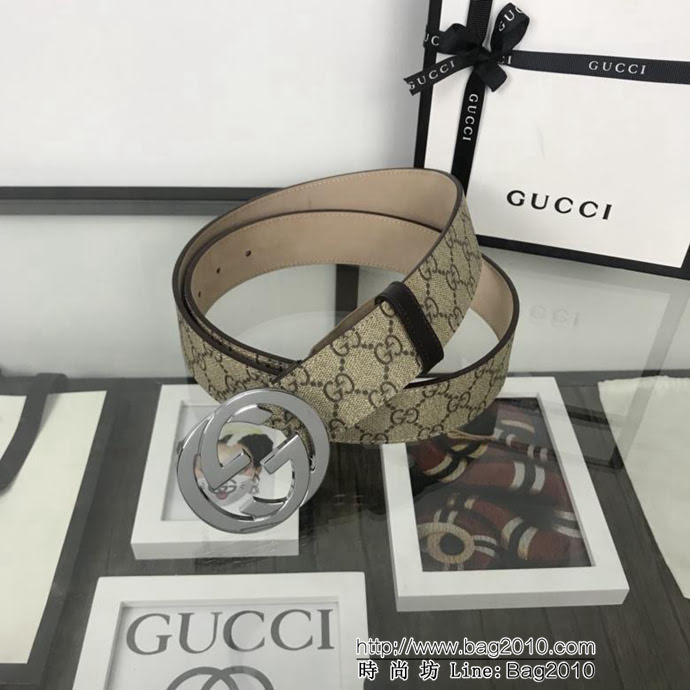 GUCCI古馳 官網經典款 原單品質 專櫃PVC提花面料 變色磨砂底 雙G拋光亮面扣 男士皮帶  xfp1442